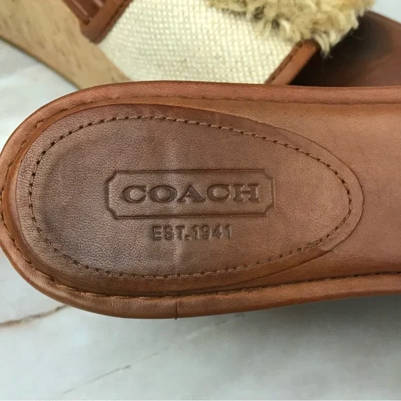 Coach Jazmin Wedge Sandals in Cream Canvas, Brown Leather & Cork - Picture 9 of 11